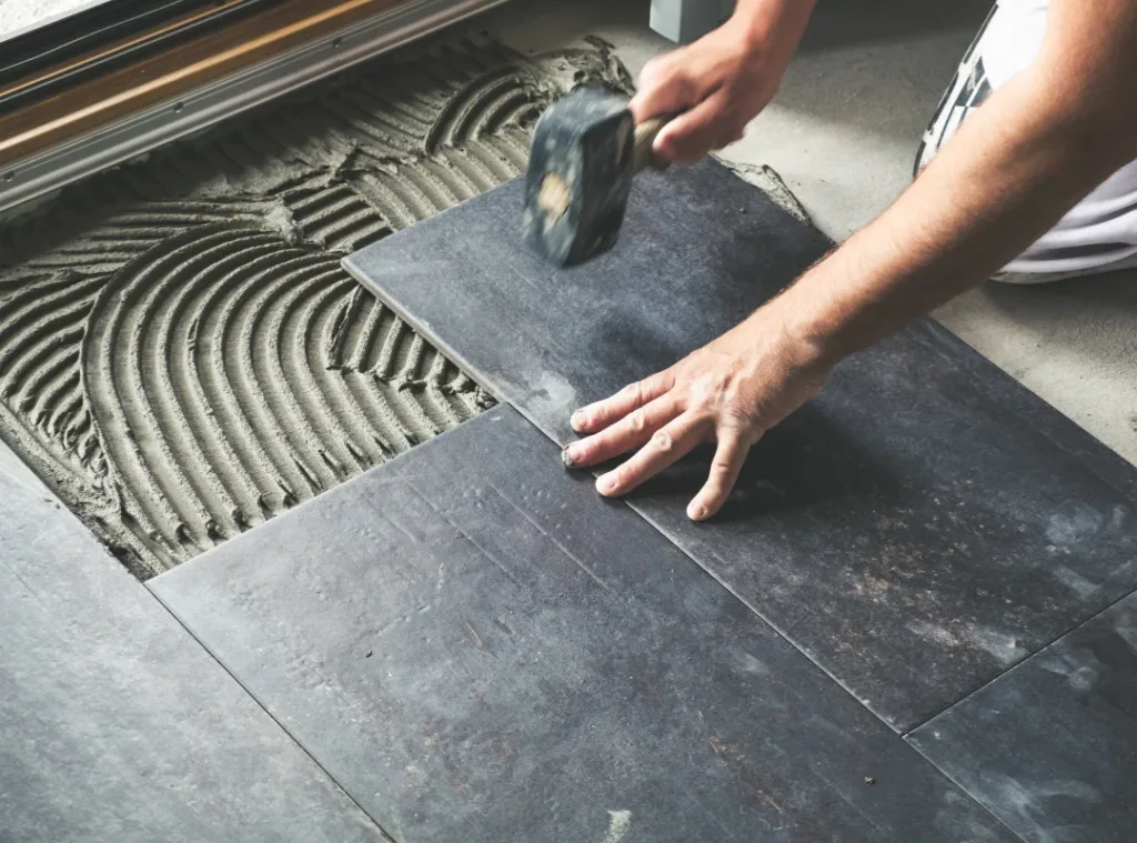 Luxury Vinyl Plank Flooring Installed During Bathroom Remodel